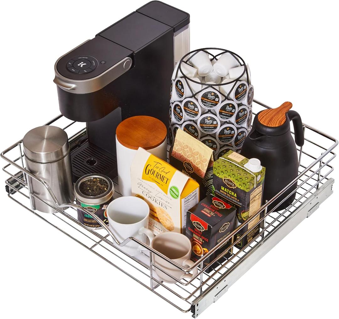 HOLDN STORAGE Pull Out Cabinet Organizer, Slide Out Drawer for Kitchen Cabinets & Pantry, Roll Out Shelf for Pots, Pans & Under Sink Storage, Heavy-Duty Full-Extension, 22" W x 21" D x 5" H