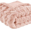 Smoofy Faux Fur Throw Blanket for Couch  Blush Pink Fluffy Cozy Rabbit Fleece, Plush Soft Bubble Blanket for Sofa & Bed, for Mom, Warm Fuzzy Home Room Decor Throw 50" x 60"