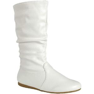 Wells Collection Womens Boots Soft Slouchy Flat Low Heel Mid-Calf Under Knee High (10, White)