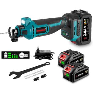 Cordless Drywall Cut Out Tool, 20V Drywall Rotary Saw 30000 RPM with 2x3.0Ah Battery and Fast Charger, Brushless Rotary Saw, Drywall Cutting Tool for Cutting Wood Drywall, Sheetrock, Wood