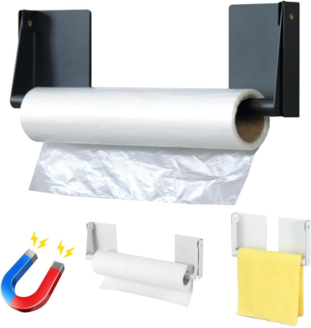 Magnetic Paper Towel Holder,Upgrade Adjustable Heavy Duty Steel with Strong Magnet for Refrigerator,Grill,Kitchen,Garage - Holds Large Rolls,Black(2x3In)