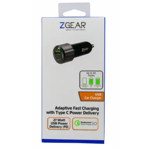ZGear Qualcomm Quick Charge 3.0 Car Charger with USB-C - Black/Silver