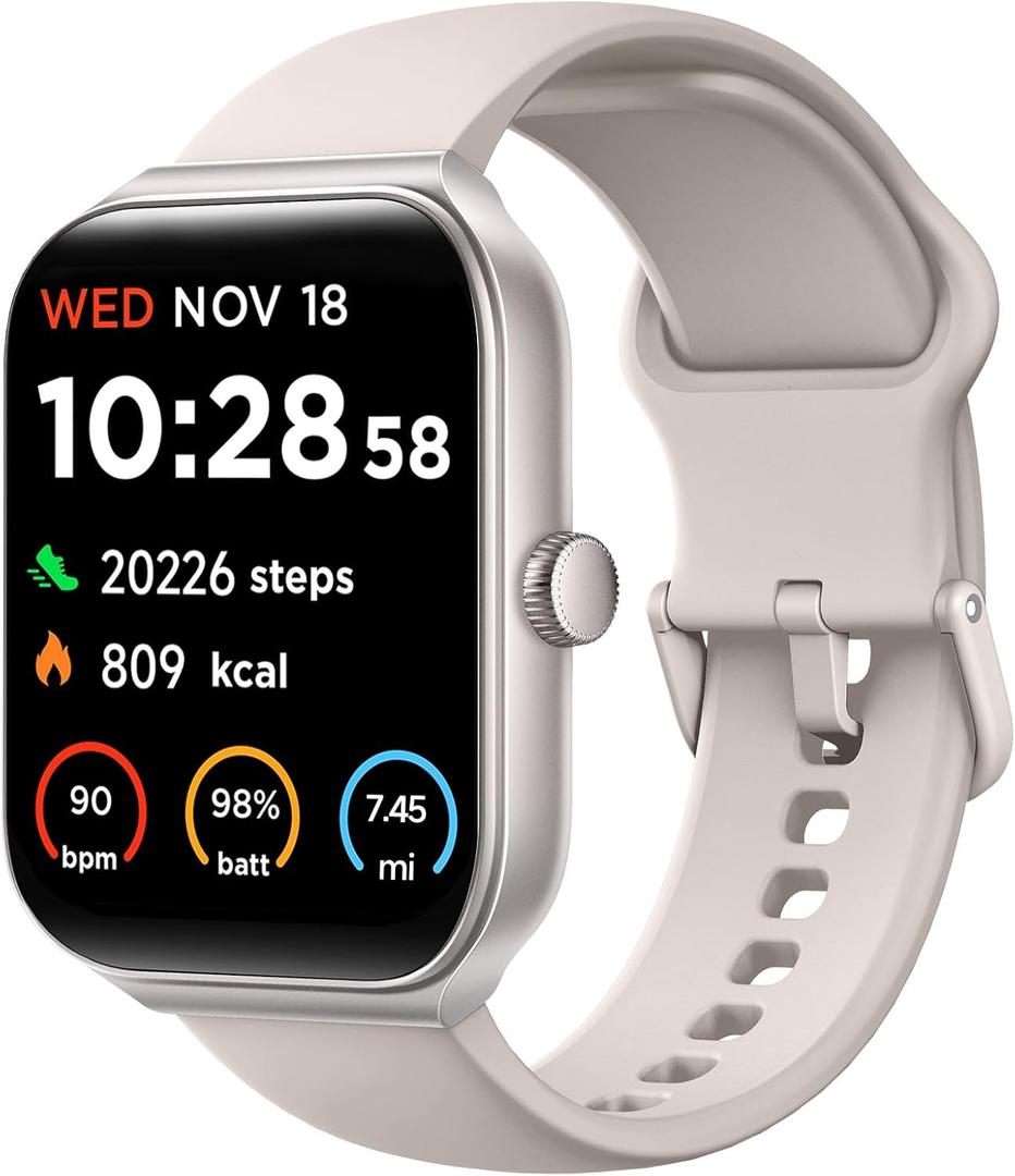 Smart Watch for Men Women Alexa Built-in, 1.95" Fitness Tracker with Answer/Make Calls, IP68 Waterproof/Sleep Tracker/Heart Rate/100 Sports, Fitness Watch Compatible iOS Android (Beige)