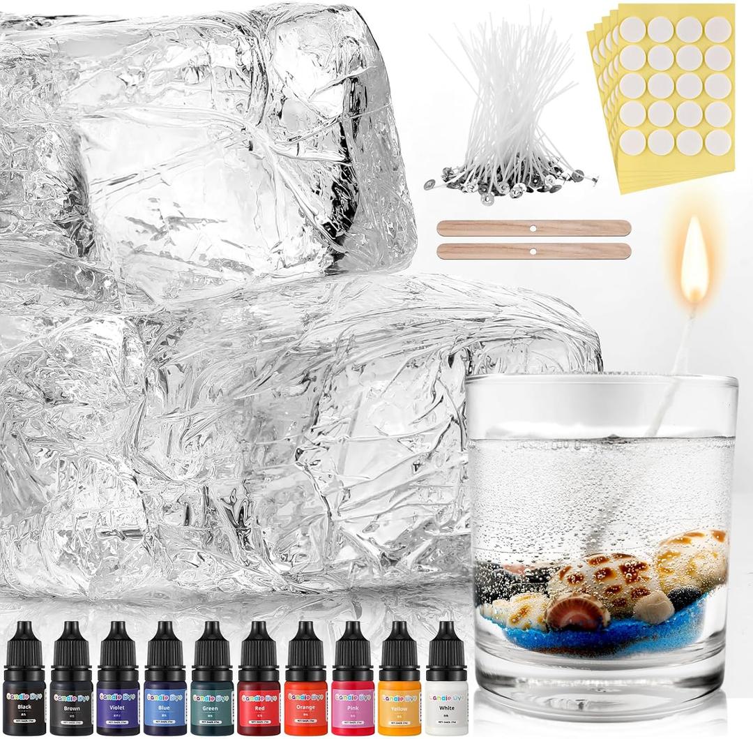 Heigble 3.3 lb Gel Candle Wax Making Clear Handmade High Density Jelly Candle Wax with Wick and Stickers with Dye for DIY Making Kit