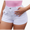 GOBLES Women's Sexy High Stretch Slim Fit Cargo Denim Shorts with Front Pockets White XL