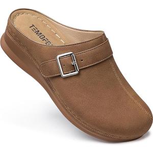 TEMOFON Clogs for Women Slip on Mules: Walking Comfortable, Non Slip, Closed Toe Sandals, Casual Summer Shoes Black Navy Brown, Size 38