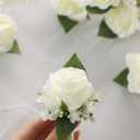 Meldel White Boutonniere for Men Wedding,Set of 6,Groomsmen Groom and Best Man Boutonniere for Wedding Prom, Rose Boutonniere for Men Wedding Ceremony Anniversary Party Homecoming