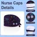 2Pcs Women's Scrubs Set with Cute Printed Scrub Caps V Neck Tops Soft Casual Nurse Uniform with Pockets (Blue, L)