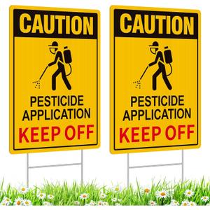 2 Pack Caution- Pesticide Application Sign Keep Off, Pesticide Signs for Lawn, Pesticide Flags for Lawn Warning, 12.6"x9.5" Corrugated Plastic with Stakes- Double-Sided- Easy Install