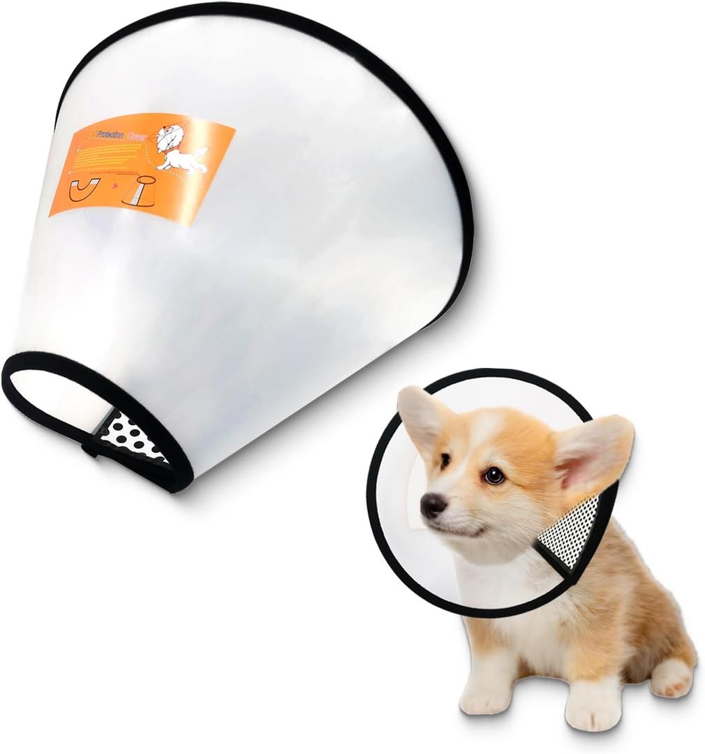 Adjustable Dog Cone Collar After Surgery Soft Cone of Shame Alternatives for Dog Cat Puppy Plastic Elizabethan Collar for Dogs from Licking Biting Scratching Wounds(S,Neck:7.1-8.7in) (White)