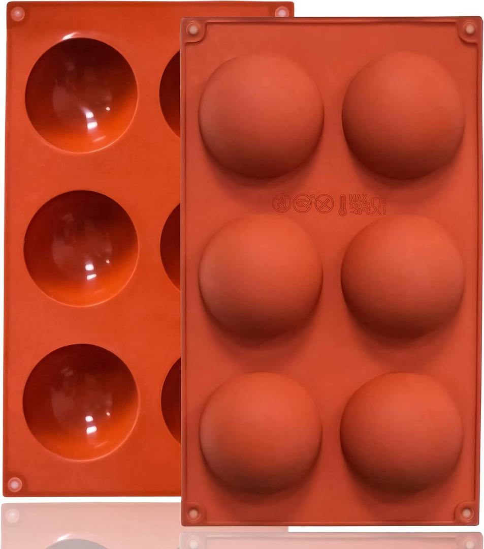 Lerykin 2 Pack Large 6-Cavity Semi Sphere Silicone Molds, Non-Stick Baking Mold for Making Standard Size Hot Chocolate Bomb, Cake, Jelly, Dome Mousse