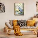 Framed Blue Heron Wall Art, Vintage Coastal Bird Pictures Wall Decor, Nature Wildlife Animal Oil Painting, Rustic Wetland Landscape Canvas Prints for Living Room Bathroom Bedroom – 16x24in