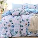 MUXHOMO Bed in a Bag Queen 7 Pieces, Queen Comforter Set Reversible Blue Botanical Flowers Design, Ultra Soft & Breathable Bedding Sets with Comforter, Sheets, Pillowcases & Shams