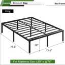 EMODA 18 Inch King Bed Frame No Box Spring Needed, Heavy Duty Tall Metal Platform with Large Storage Space, Noise Free, Easy Assembly, Black