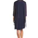 R&M Richards Women's Glitter Chiffon Dress & Flyaway Jacket Set with Jewel Neckline, Evening Wear, Formal Occasions, Party Navy, Size 18