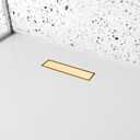 12 inch Linear Shower Drain with Removable Square Hole Panel by Using Brushed 304 Stainless Steel Process, Linear Drain Equipped with Adjustable Feet and Hair Strainer(Brushed Gold Color)