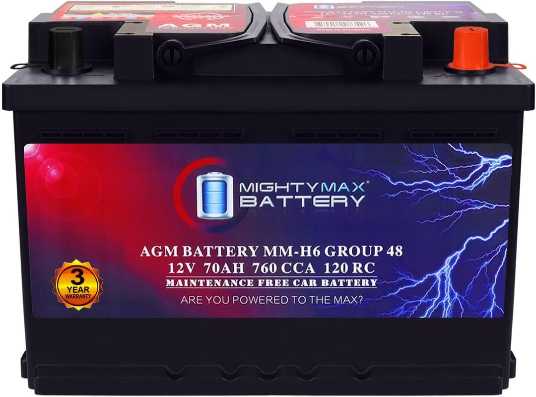 Mighty Max Battery MM-H6 Start and Stop Car BCI Group Size 48 12V 70 AH, 120RC, 760 CCA Rechargeable AGM Car Battery