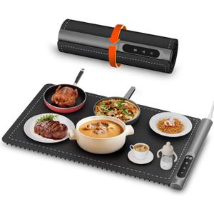 Newise Upgrade Graphene Warming Mat for Food, Food Warming Mat for Countertop with 6 Temperature Settings and Timing Function, Portable Electric Warming Tray for Parties Buffet, Black (XL Large Size: 23"x15")