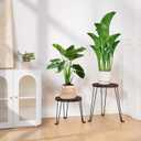 Yangbaga Wooden Plant Stands Indoor: 2Pack 11.81IN Round Planter Stands with Metal Legs,Mid Century Planter Holder for Home Decor,Multi-purpose Plant Table for Living Room/Patio/Garden/Balcony/Office