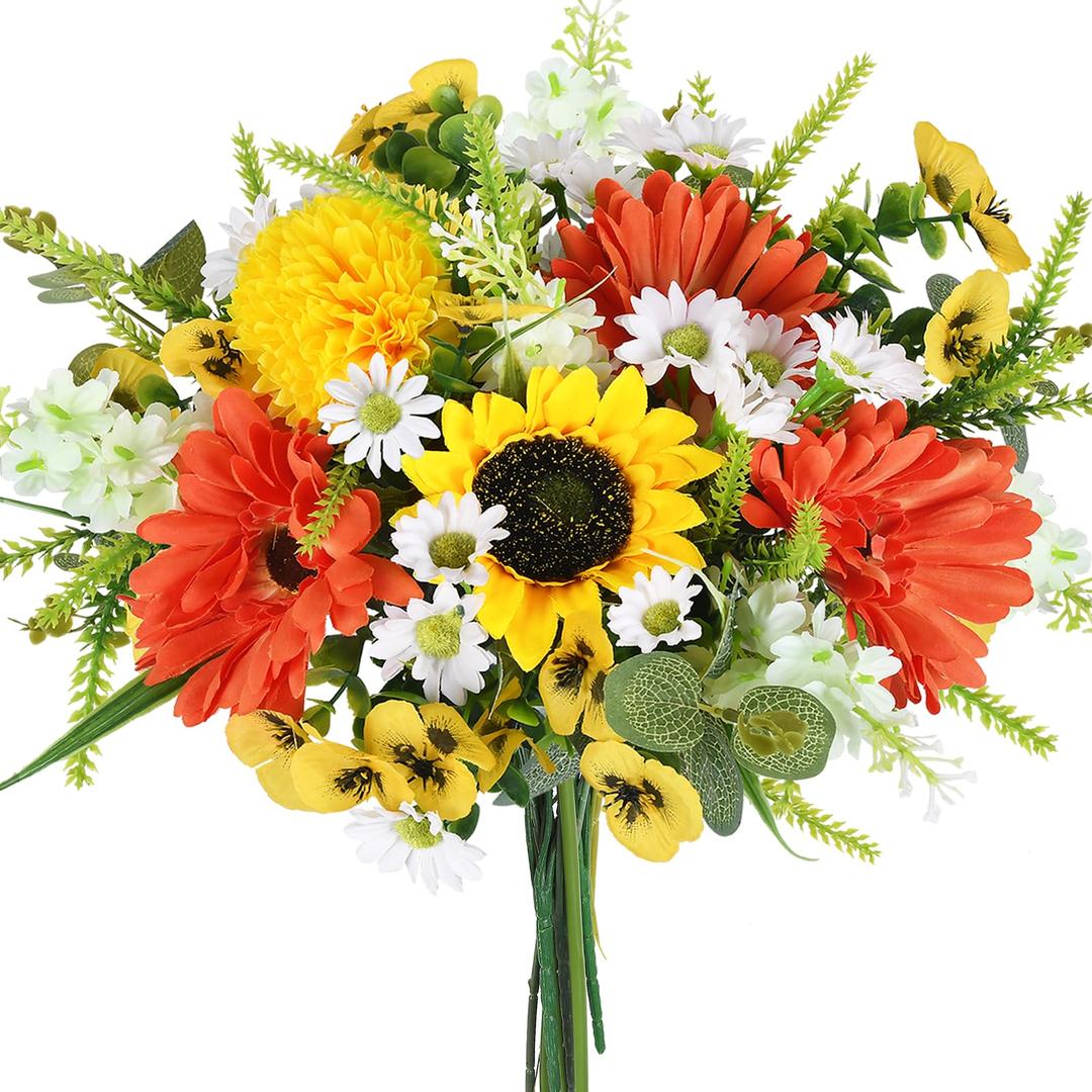 GYWJJ Spring Flowers Artificial Purple Silk Flowers Fake Roses with Chrysanthemum Daisy Spring Floral Arrangement for Easter Wedding Home Table Centerpieces Grave Kitchen Decor (11.71")