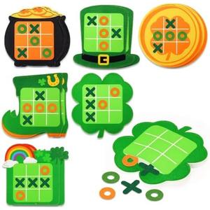 CiyvoLyeen St. Patricks Day Gift for Kids 12 Pcs Tic Tac Toe Game for St Patrick Party Favors Gift Basket Filler St Patty Mini Board Game for Boy Girl Shamrock Clover Hat Boot Design