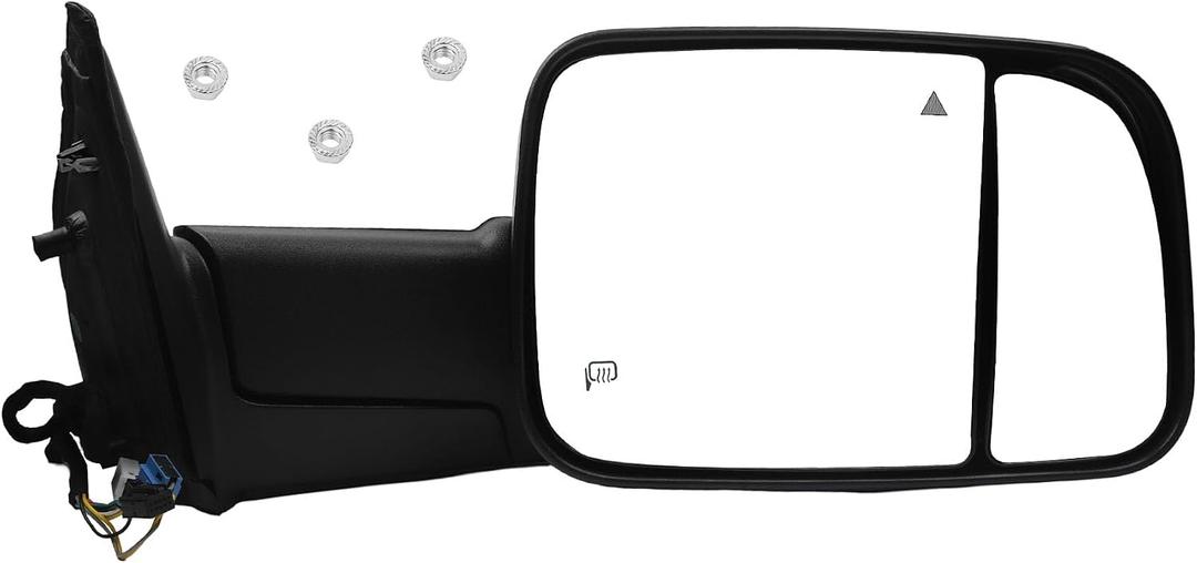 Right Passenger Side Tow Mirror Compatible With 2019-2024 Ram 2500 3500 4500 5500 Power Glass Adjustment Power Heated Manual Folding Blis Textured Black Back Cover 68381772AB