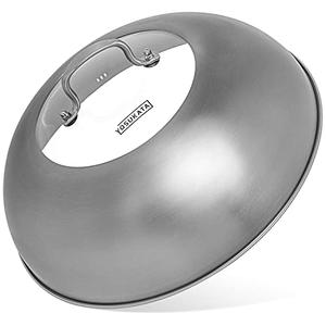 YOSUKATA Wok Lid 13.6 Inch - Premium Stainless Cover with Tempered Glass Insert Steam Holes - Dishwasher-Safe Lid for 14-Inch Wok - Chees Melting Dome for Griddle