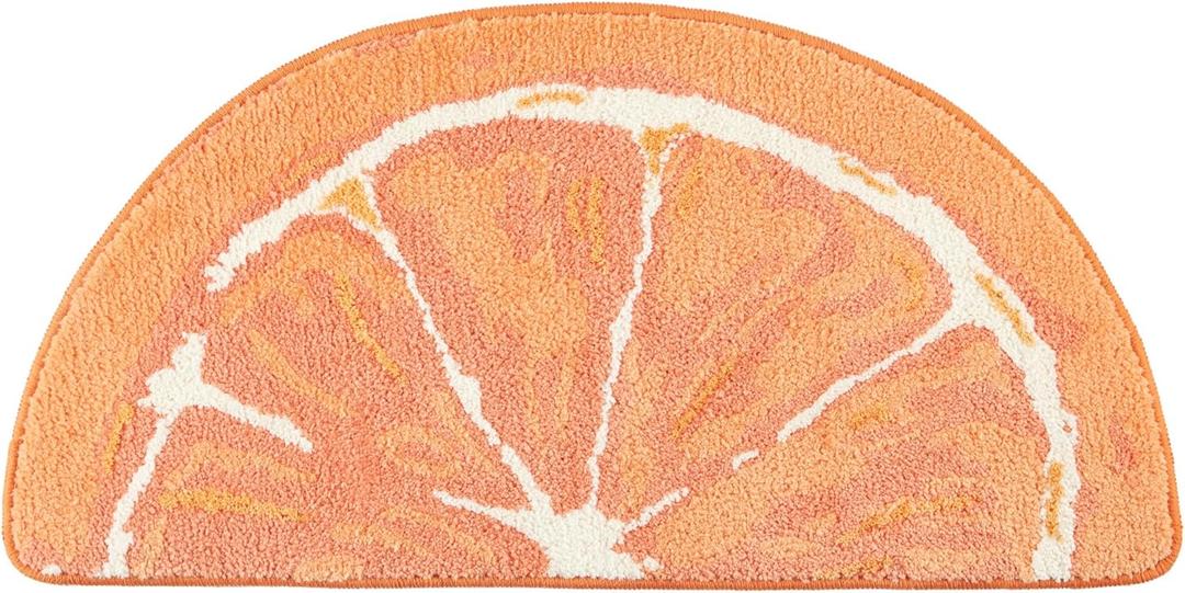 TOWN & COUNTRY PLAY Citrus Slice Orange Half Circle Shaped Bath Mat, Absorbent Tufted Floor Mat, Non-Slip Backing, Machine Washable, Orange, 34.7"x18.1"