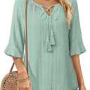Furnex Women's Casual Ruffle Sleeve Tops V Neck Knit Shirts 2025 Spring Trendy Blouses (Green, XXL)
