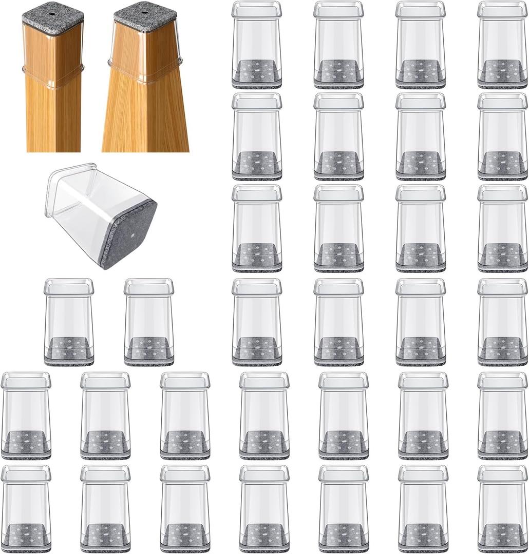 32 Pcs Square Chair Leg Protectors for Hardwood Floors, Felt Furniture Pads Floor Protectors, Silicone Chair Leg Caps Covers,Extra Small (fit Side Lenght:0.5-0.75) (Square X-Small, Clear-32pcs)