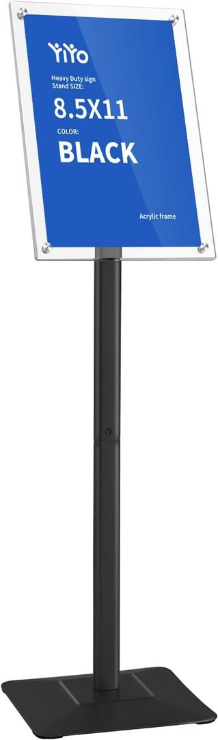 YIYO Sign Stand Poster Standadjustable heavy duty pedestal Sign Holder Floor Standacrylic frame floor signage standing for display menu 8.5*11 inchBlack (acrylic frame 8.5*11 Black)