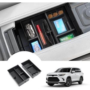 Autorder 2PCS Center Console Organizer for Toyota Grand Highlander 2024 2025 Accessories Armrest Storage Box Secondary Insert Tray with Anti-Slip Mat