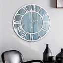 1st owned Wall Clocks for Living Room Decor,24" Vintage,Round Silent Non Ticking,Black Metal,Modern Wood Clocks for Home Bedroom,Kitchen,Garden,Office,Cafe,Modern Wall Decoration -Roman Numerals (Blue)
