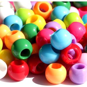 350pcs 10mm Plastics Acrylic Beads Mix 10 Color Large Hole Pony Hair Beads Making Bracelet(Hole:4.5mm)