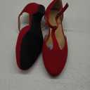 MAIERNISI JESSI Women's T-Strap Low Chunky Heel Mary Jane Pumps Cut Out Wedding Dress Shoes (9.5) Red Velvet