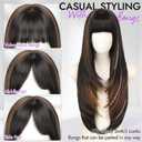 Eawwii Long Black with Brown Highlights Wig with Bangs for Women,4x4 Realistic Scalp,Free Parting,Layered Hairstyle Synthetic Heat Resistant for Daily Party Use 26 inch