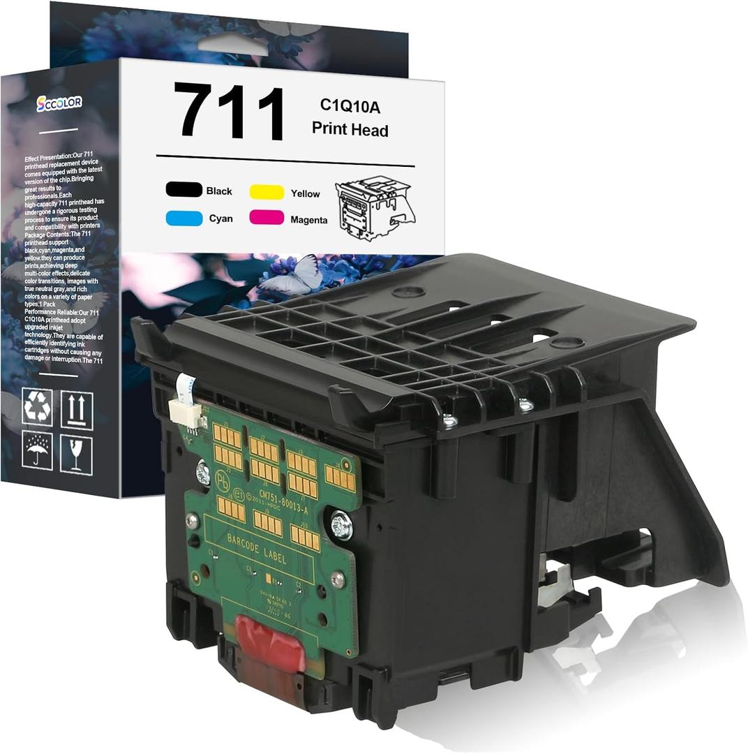 711 Printhead Kit High Yield C1Q10A Pinter Head Compatible with 711 PinterHead (with Chip Upgraded) Replacement for T120 T125 T130 T520 T525 T530 T100 Large Format Plotter Printer
