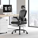 Adjustable Ergonomic Office Chair with Headrest and Lumbar Support, Mesh Back Computer Desk Chair, Flip-Up Armrest, 360 Swivel Rolling Chair for Home Office Study Gaming