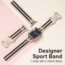 Designer Band with Charms Decor Compatible with Apple Watch Band 38mm 40mm 41mm 42mm 44mm 45mm 46mm 49mm Women Men, Stylish Silicone Sport Wristbands for iWatch Series 11 10 9 8 7 6 5 4 3 2 1 SE/3 Ultra 2/3 (walnut/Black/Pink with Crown)