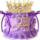 Landical 8 Pcs Gold and Purple Princess Crown Cake Topper Corona Para Pastel Queen Purple Cake Decorations Happy Birthday Topper Bow Tie for Birthday Party Wedding Supplies
