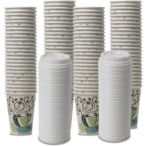 Dixie PerfecTouch WiseSize Coffee Design Insulated Paper Cup, 12oz Cups and Lids Bundle (12 oz, 100 Cups, 100 Lids)