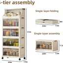 217QT Stackable Storage Bins with Lids & Rack, 5 Tier Large Capacity Foldable Storage Cabinet, Clear Collapsible Pantry Organizer for Home, Kitchen, Bathroom, Dorm, Office, Clear, 5 Tier 43.5QT