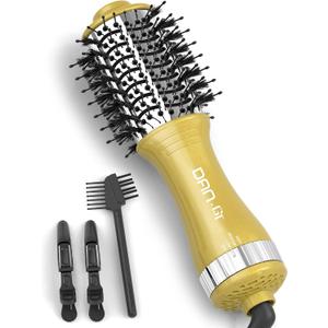 DAN Technology 2-in-1 Dual Voltage Hot Air Brush, Less Frizz & More Shine with Reduced Heat Damage, 2 Inch Oval Travel Blow Dryer Brush for Root Lift & Smooth Blowout