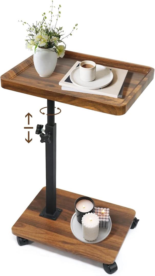 Adjustable C Table & Side Table with Locking Wheels - for Eating, Reading, Laptop,in Bed/Couch/Bathroom - end Tables with 360Swivel Tray17.7-31.5in
