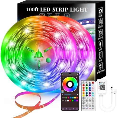 Lcutml 100FT Smart LED Strip Lights , RGB Strip Lights Sync to Music with 40 Key Remote Controller LED Lights for Bedroom, Christmas Lights decration (Multi-Colored, 100FT)