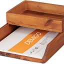 Demigo Desk Organizer Letter Tray Set of 2, Acacia Wood Tabletop Desktop for Storage Paper Letter Folders Notebooks Copy Print, Workspace Holder, Keep Stationery Saver (Brown)