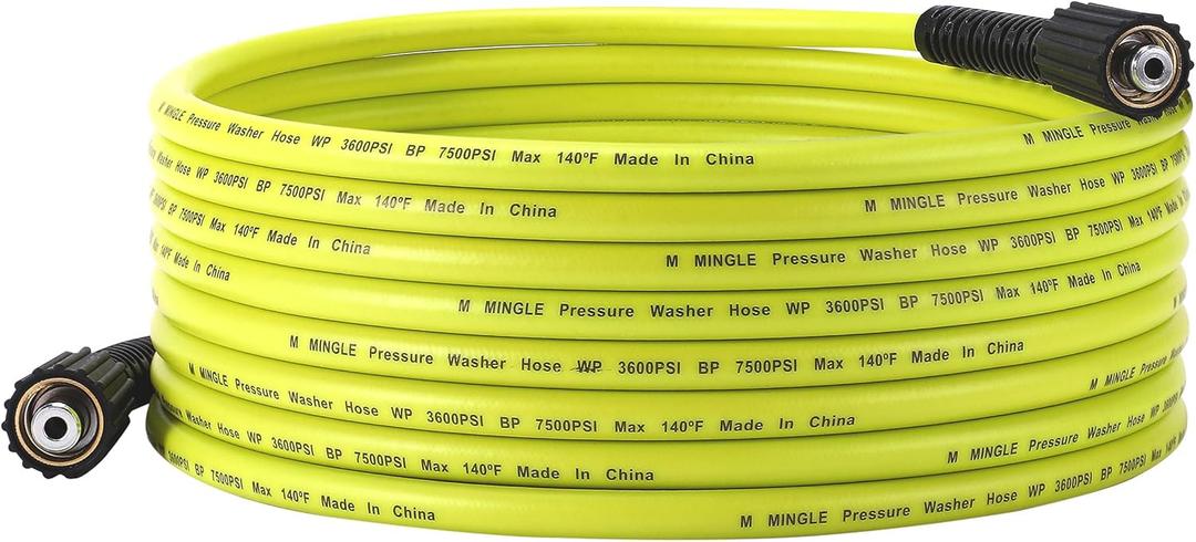 M MINGLE Pressure Washer Hose 25 FT x 1/4" - Replacement Power Wash Hose with M22 14mm Fittings - 3600 PSI