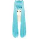 ANOGOL Hair Cap+ 120CM Blue Ponytail Wig Cosplay Lolita Wigs with Double Ponytails Long Straight Blue Cosplay Wigs Synthetic Hair Party for Anime Costume Halloween Outfit