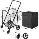 BIEAMA Folding Shopping Cart with Waterproof Liner, Grocery Cart Large Bag with Top Cover, 340 Lb Capacity, Utility Cart with 360 Rolling Swivel Wheels, Large & Extra Basket