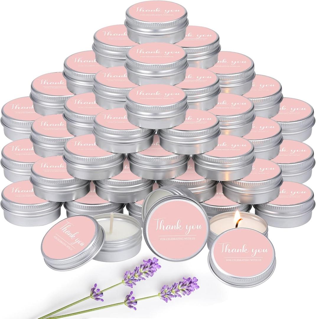 MTLEE 50 Pcs Pink Wedding Thank You Candles Gifts for Guests, Bridal Shower Baby Shower Favors, 1 oz Mini Lavender Scented Soy Wax Candles Tin Bulk for Birthday Aromatherapy Party Favors